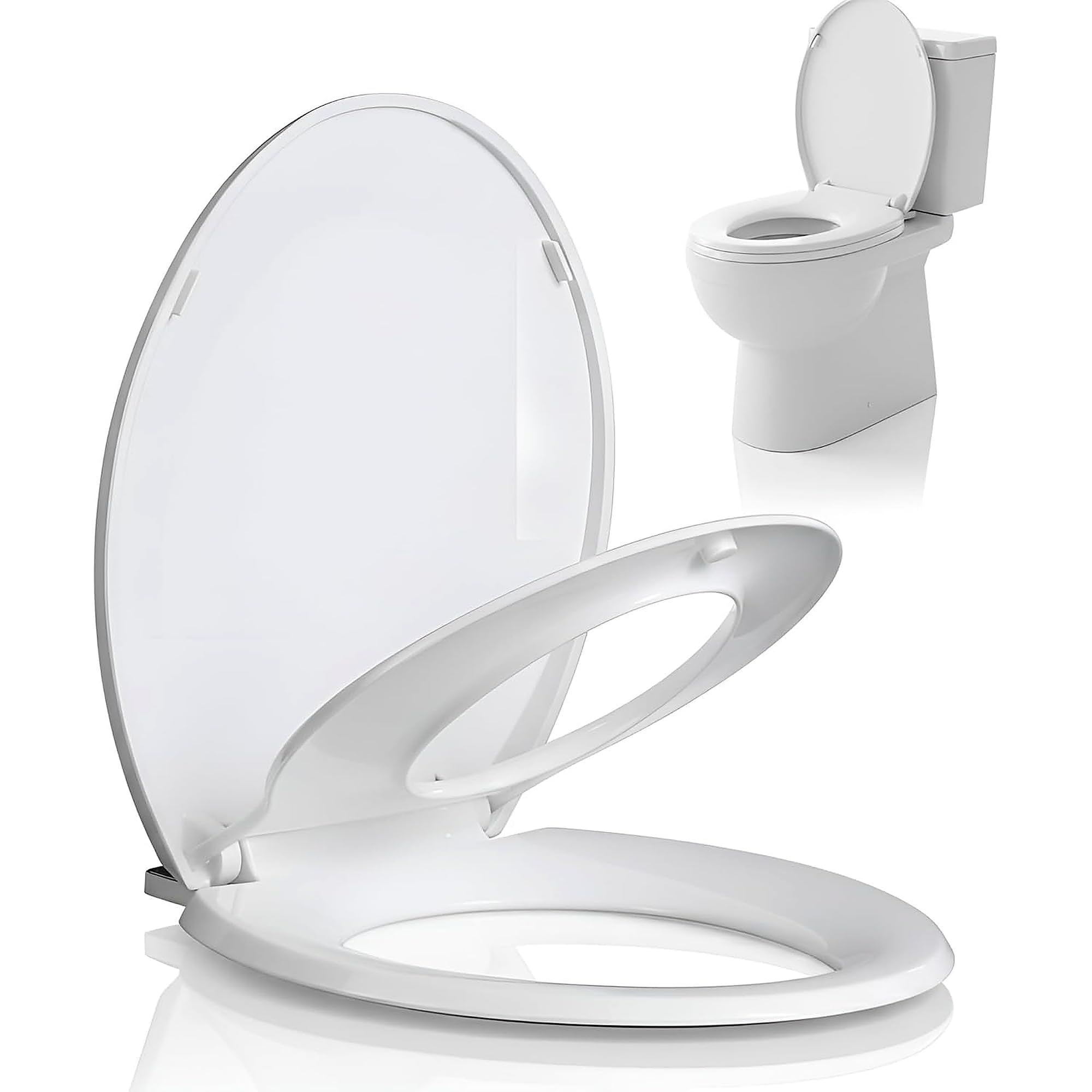 EMMARO O-Shape Soft Close Family Toilet Seat, Universal Oval Seat with Slow Close Hinges, Heavy Duty Top Fixing Toilet Seat for Family Bathrooms