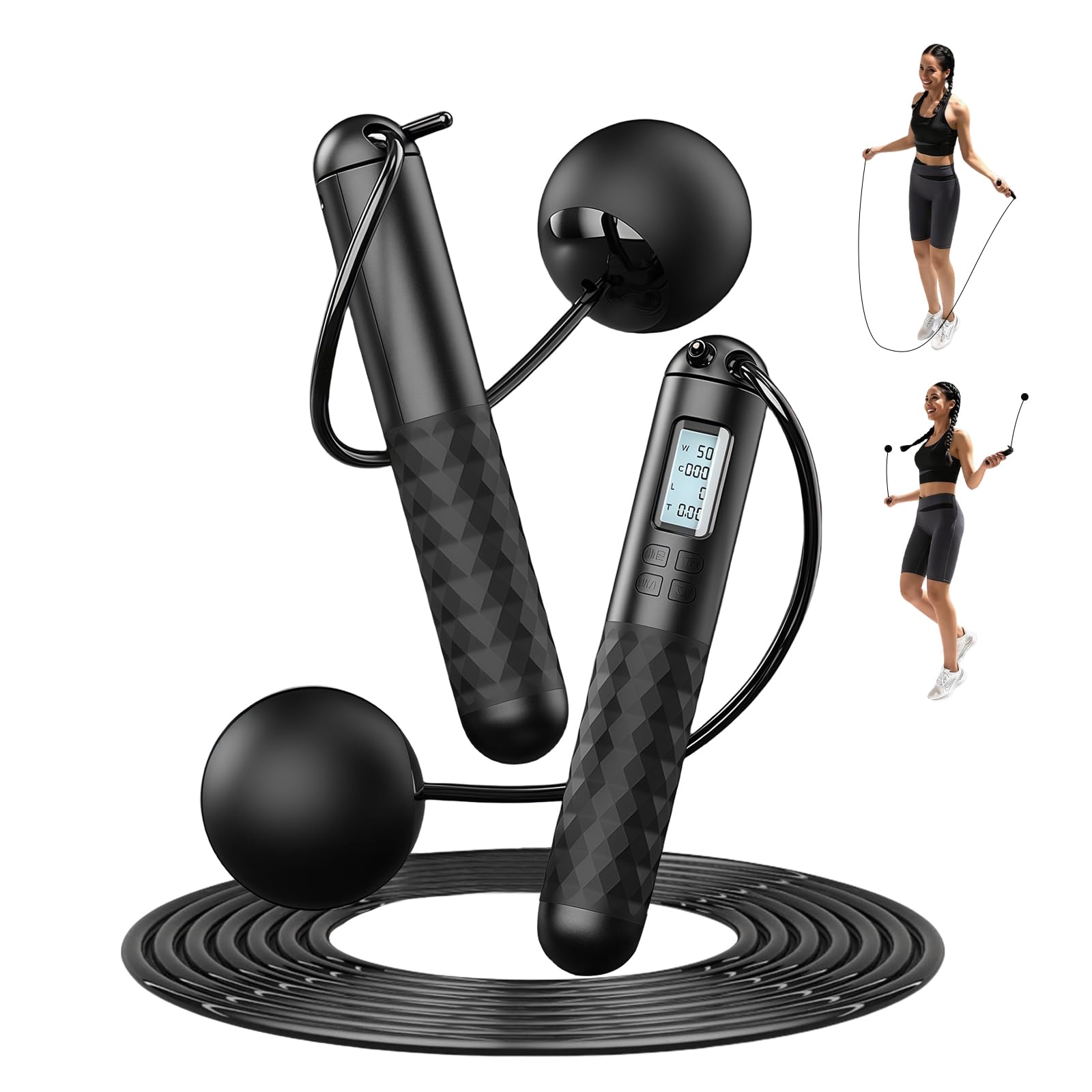 Flintronic Springseil mit Zähler, Springseil mit LED-Anzeige, digitales kabelloses Springseil, professionelle Kugellager und rutschfeste Griffe, verstellbares Springseil für Damen, Herren, Erwachsene