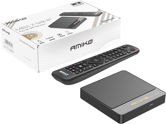 Amiko Mira X-5200 BT Bluetooth Linux 4K IPTV Set Top Box UHD Media streamer with HEVC H.265 support, MY TV 2 GB RAM, Bluetooth Backlit Remote Control, MYTV Dual Band WiFi and MYTV3 X5200