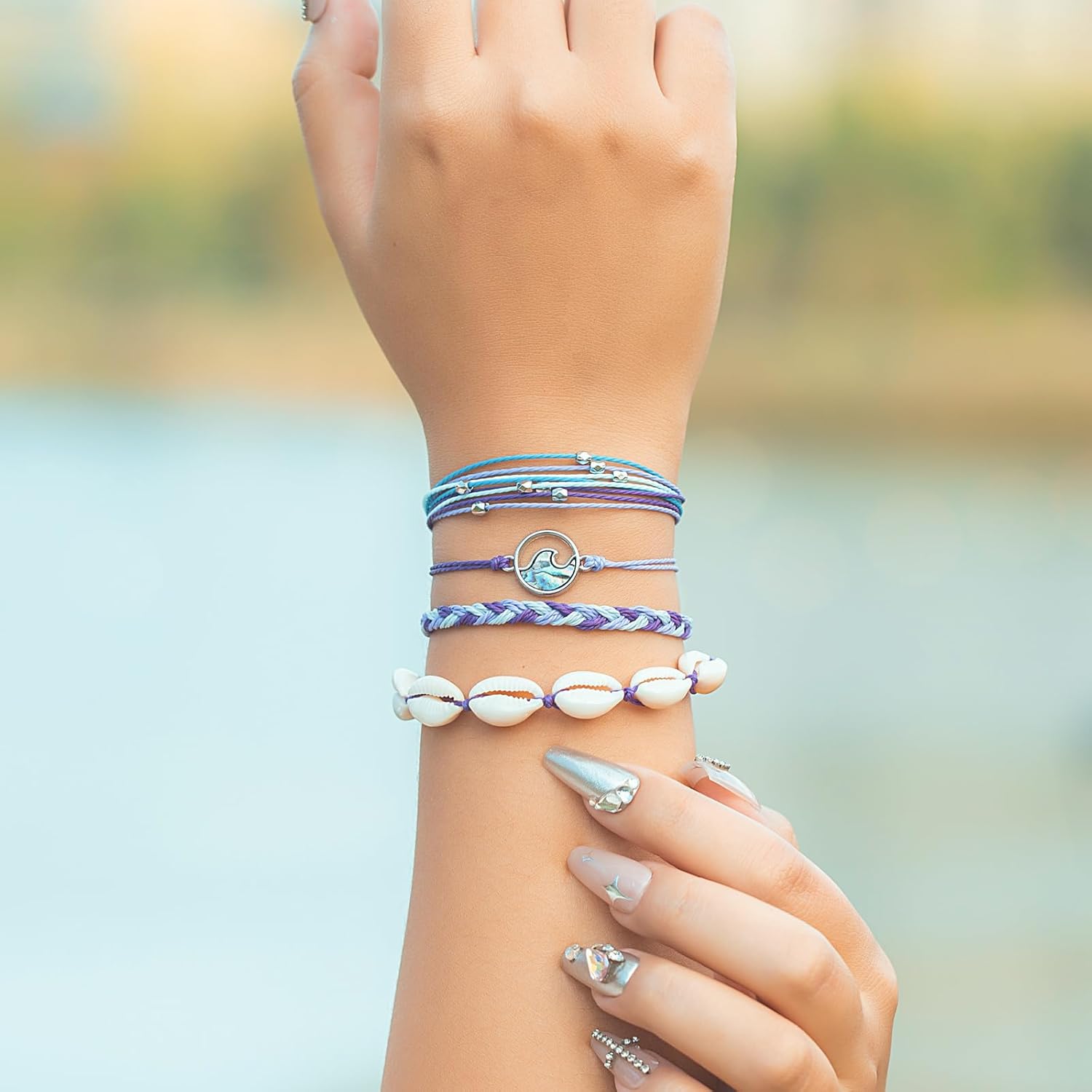FANCY SHINY Wave String Bracelets Braid Puka Shell Bead Bracelets Handmade Cute Trendy Boho Easter Jewelry Gifts for Women - Image 3