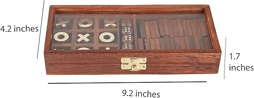 Miniatura 3 de Unique Wooden Craft - Juego de salón 3 en 1 de madera  28 dominó 9 fichas Tic-Tac-Toe y 5 dados de madera  Juega 3 juegos de mesa clásicos