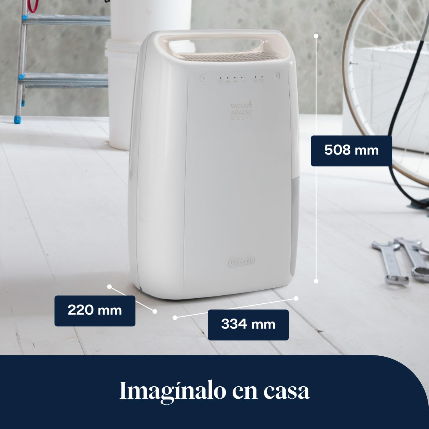 De’Longhi Tasciugo AriaDry - Deshumidificador Doméstico Portátil con Sistema de Filtración de 3-Action, 10L/día de deshumidificación, Función Secado de Ropa, Anti-Moho, Silencioso, Blanco (DEX210SF)
