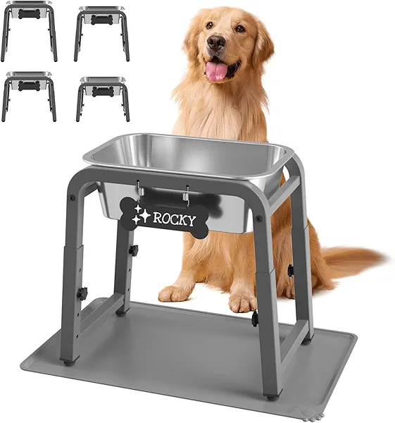 TIDANT 1.2 Gallon Elevated Large Dog Water Bowl with Mat, 4 Height Adjustable 12-17", Raised Dog Water Bowl Stand for Large Breed