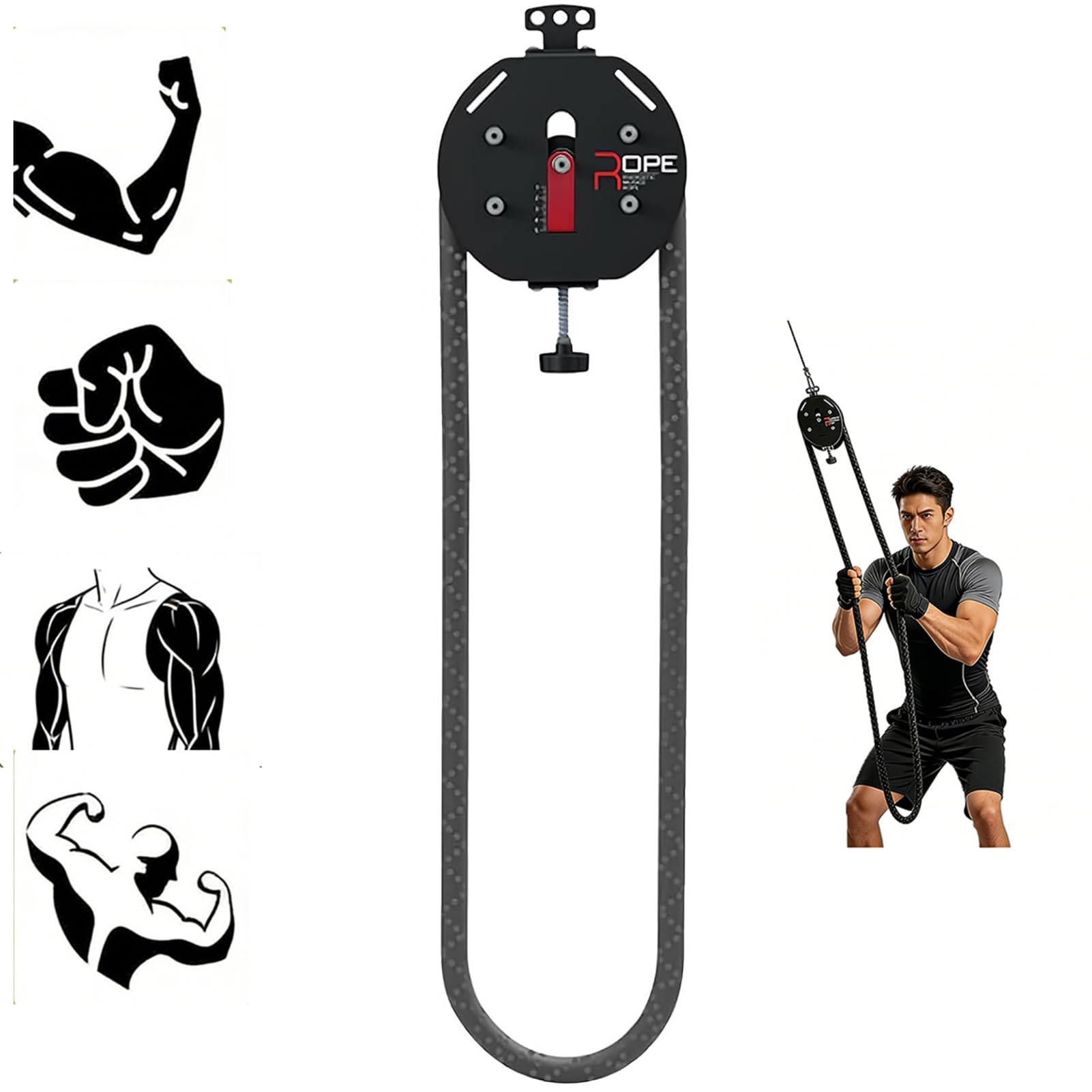 Sistemas de Poleas de Cable Portátil, Entrenador de Cuerda Sin Fin, Entrenador de Cuerda con Resistencia Ajustable, para Entrenamiento de Fuerza, Ejercicios de Brazos y Espalda
