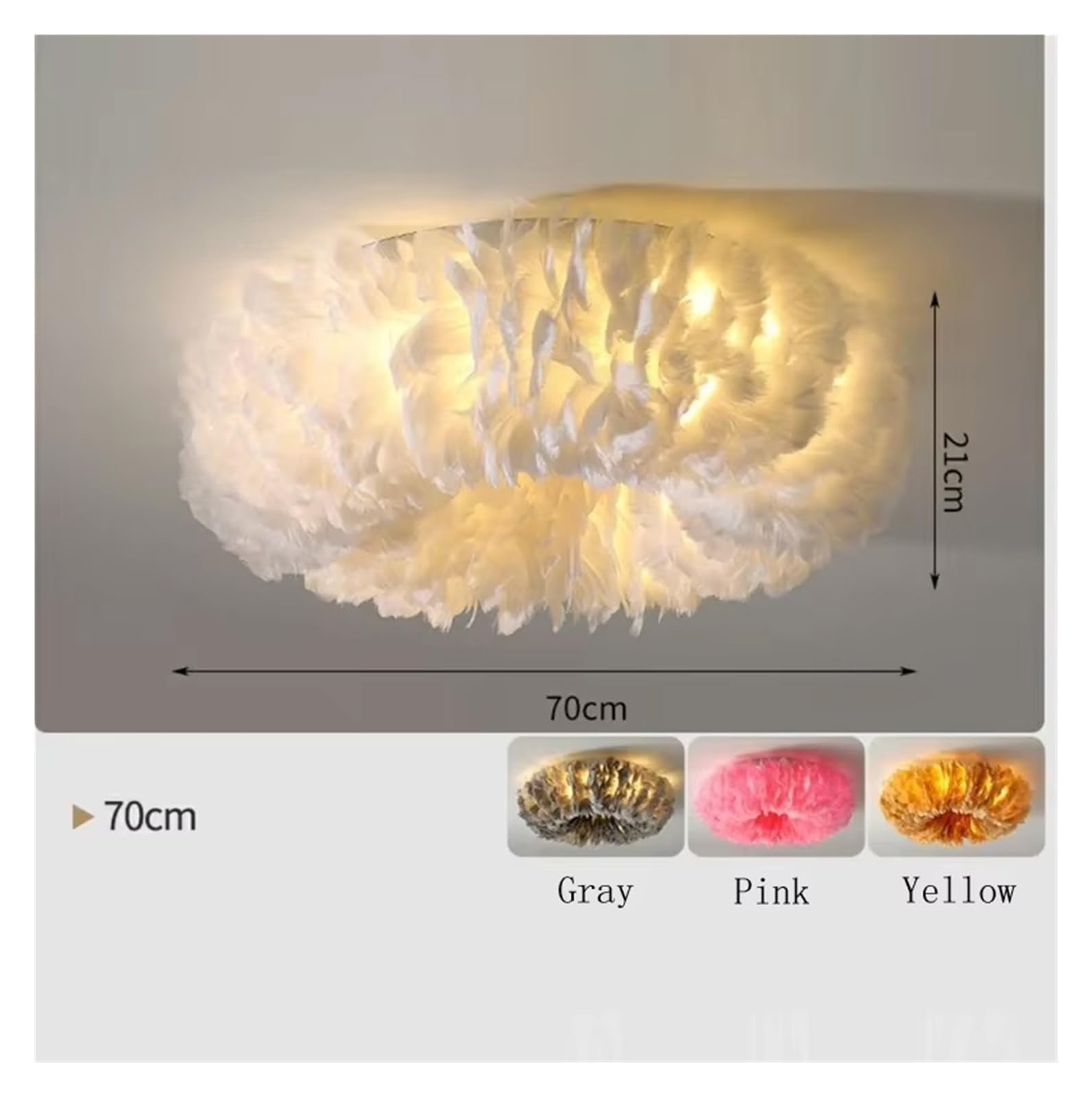 Lámpara de techo LED de pluma nórdica blanca/rosa/gris/amarilla, luz de montaje de hierro de sombra tejida a mano for sala de estar de dormitorio de niños