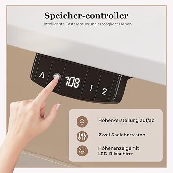 Klicelor Height Adjustable Electric Desk 120 x 80 cm Sit-Stand Office Table Computer Desk with Memory Function Standing Desk Gaming Table with Four Piece Table Top White