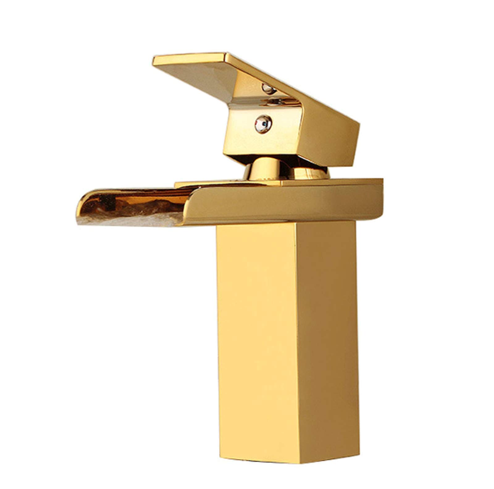 Mitigeur d'évier de salle de bain en laiton robinets cascade dorés eau chaude et froide