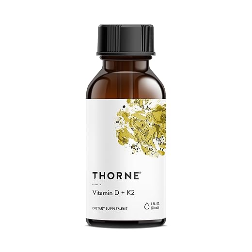 THORNE - Vitamin D + K2 Liquid with a Metered Dispenser - Vitamins D3 & K2 to Support Healthy Bones & Muscles* - 1 Fl Oz (30 ml) - 600 Servings