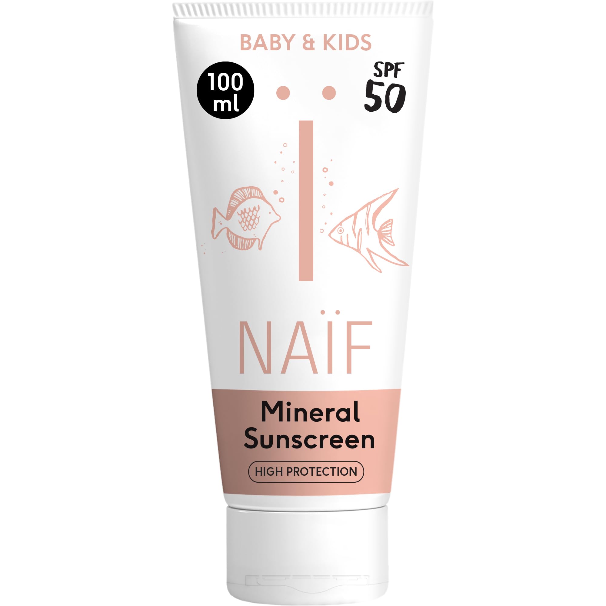 Naïf Crema solare minerale - per Neonati e Bambini - Protezione elevata - Resistente all'acqua - Vegano - SPF50-100ml