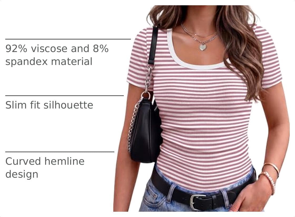 Zeagoo Womens Tops Short Sleeve Rib Knit Basic Tee Scoop Neck Fitted Shirt image 4
