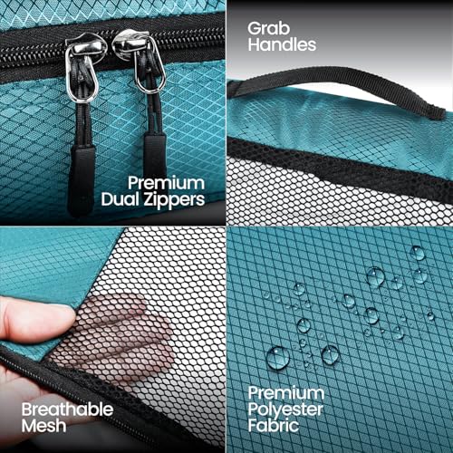 Image of FATMUG Packing Cubes Travel Pouch Bag Organiser Set of 8 (2 x Large-Medium-Small-Slim) - Sky Blue Polyester