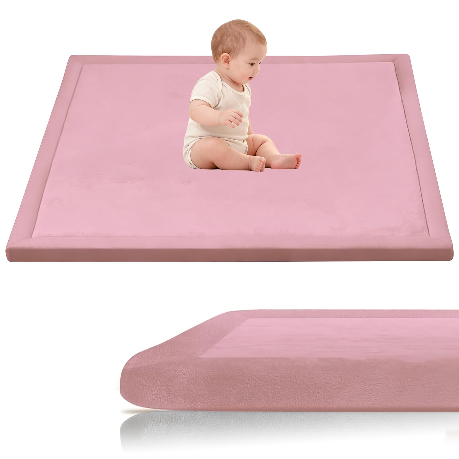 Stqyeiw 3cm Thick Baby Crawling Mat 150 x 150 cm Rose Red Area Rug Kids Rug Nursery Rug Non Slip Play Crawling Mat for Nursery Baby Rugs Carpets Large Coral Velvet Baby Play Mat