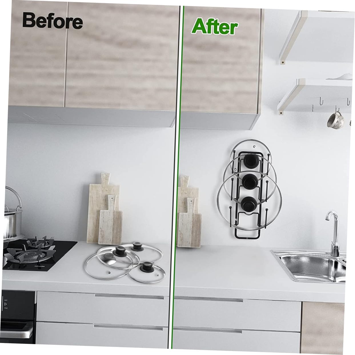 2pcs Pot Lid Organizer Rack Reusable Kitchen Storage Holder for Pans Wear-resistant Space-saving Design for Cabinet Countertop