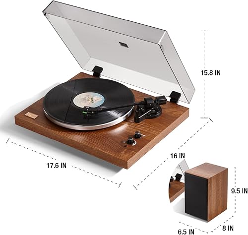 Miniatura 3 de Arkrocket Cassini - Tocadiscos de vinilo inalámbrico Bluetooth integrado en preamplificador de teléfono y viene con altavoces externos de 40 W,