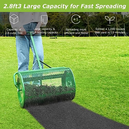 Image of Seeutek Compost Spreader, 24 inch Upgraded Peat Moss Spreader with 3 Heights, Top Soil Spreader W /Upgraded Side Latches Support Rod Powder Coated Metal Mesh Spreader for Lawn