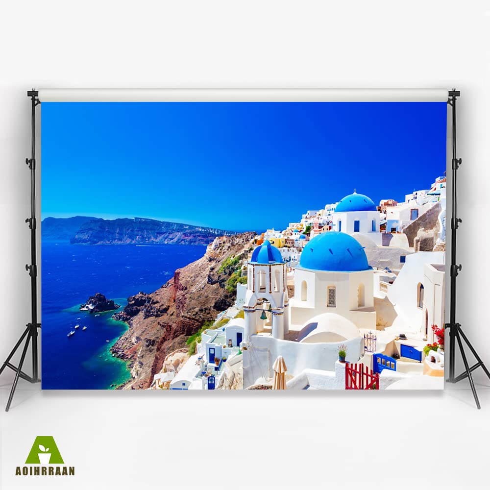 Aoihrraan 2,2x1,5m Santorini Scenery Backdrop Greece Blue Ocean Sky Oia Village Coastal Landscape Photography Background Kids Adult Vacation Portrait Lover Wedding Party Decoration Photo Studio Props - Image 3