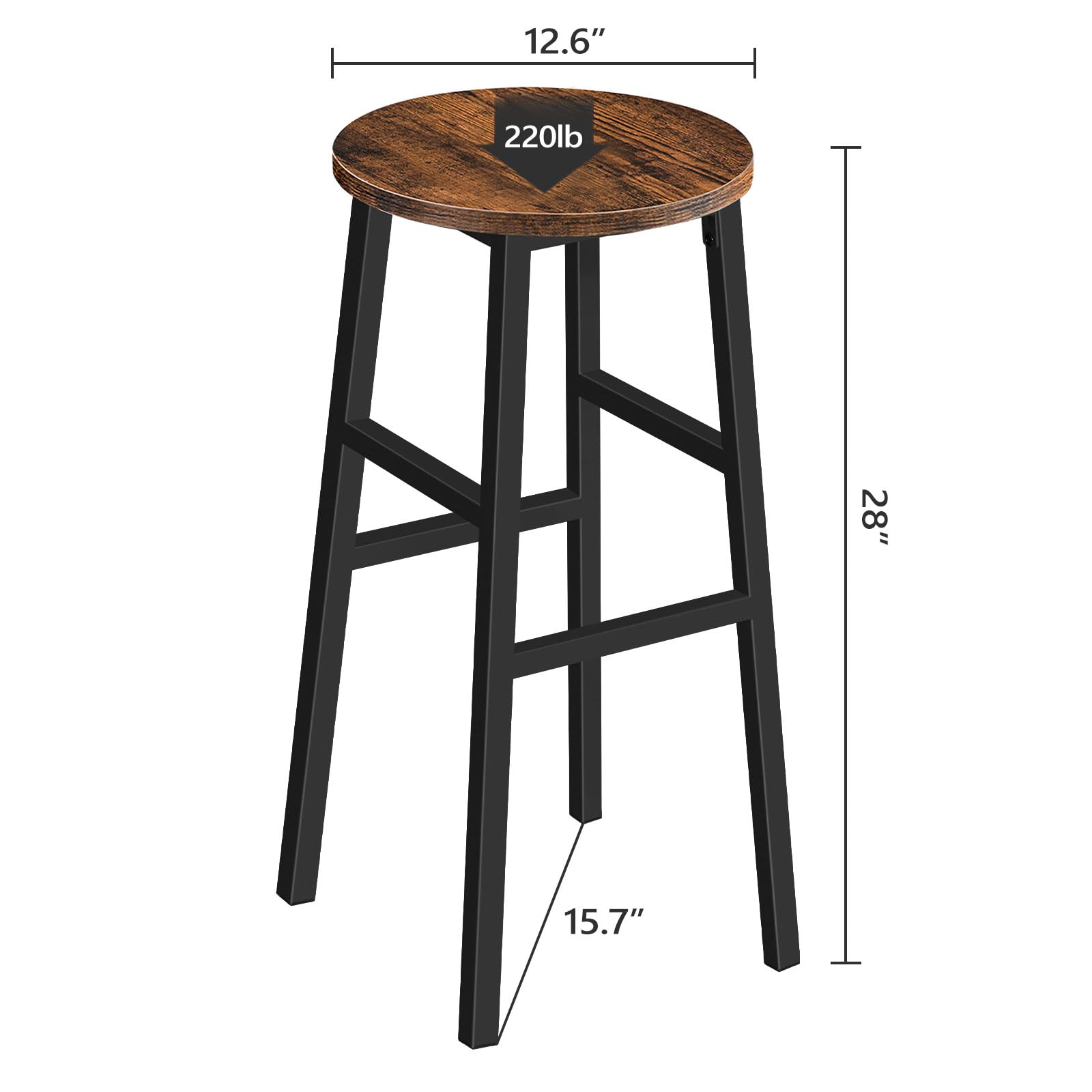 MAHANCRIS Bar Stools, Set of 2 Round Bar Chairs with Footrest, 28 Inch Tall Counter Bar Stools, Kitchen Breakfast Bar Stools, Easy Assembly, for Dining Room, Kitchen, Rustic Brown BAHR02701