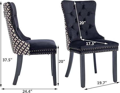 Miniatura 67 de Aoowow Juego de 2 sillas de comedor tapizadas de terciopelo, sillas laterales sin brazos con respaldo de ala, botones y patas de madera maciza para