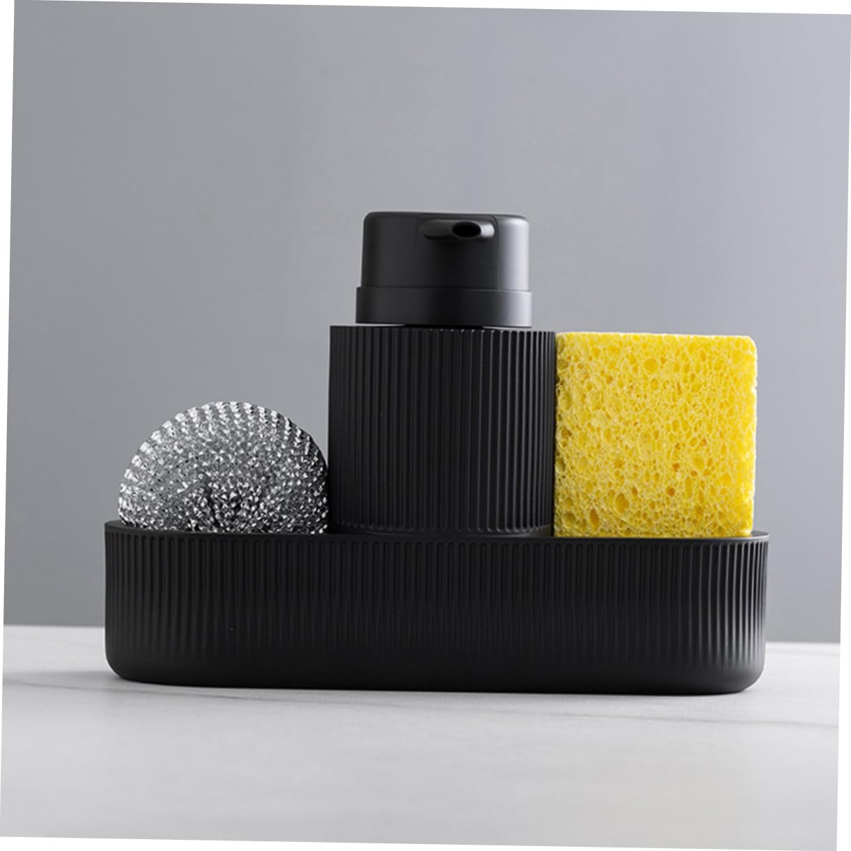 Anneome Dispensador Jabón Cocina con Bomba Precisa y Soporte Esponja Integrado Organizador Fregadero Compacto para Botellas de Loción y Lavado Duradero y Fácil Limpieza Acabado Moderno