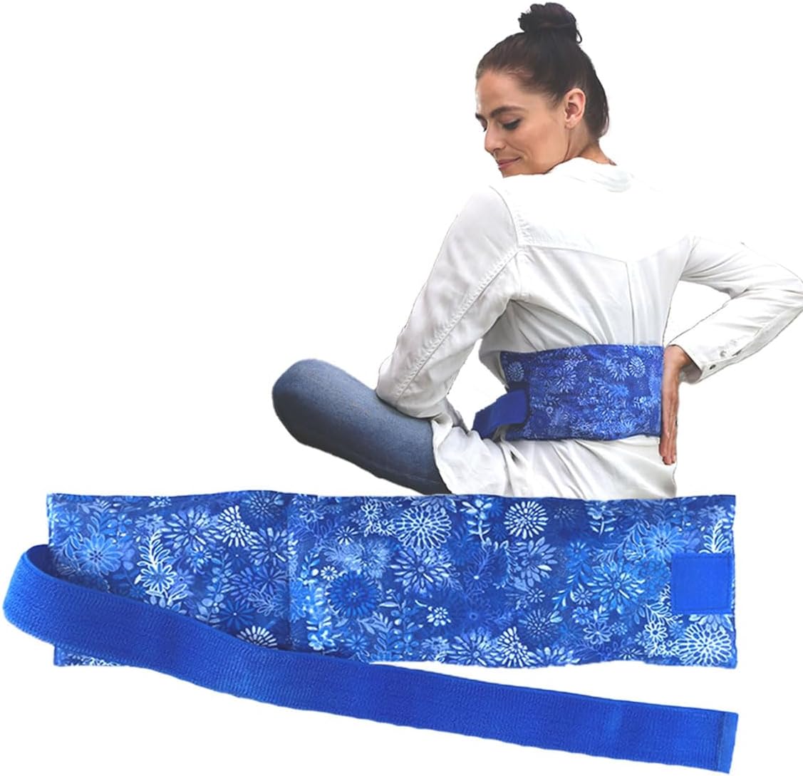 Hot Pockets Microwaveable Hot & Cold Heating Pad for Lower Back & Andomen – Natural Rice Pack with Strap Handle, Reusable & Washable for Comfort & Relaxation - Blue Flowers