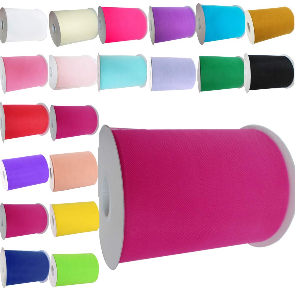 Time to Sparkle 2 Rolls Tulle Roll Spool 6 Inchs x 100yards Tutu Party Birthday Wraping Crafts Bridal Bow Skirt Wedding Decor - Fuchsia — image 1