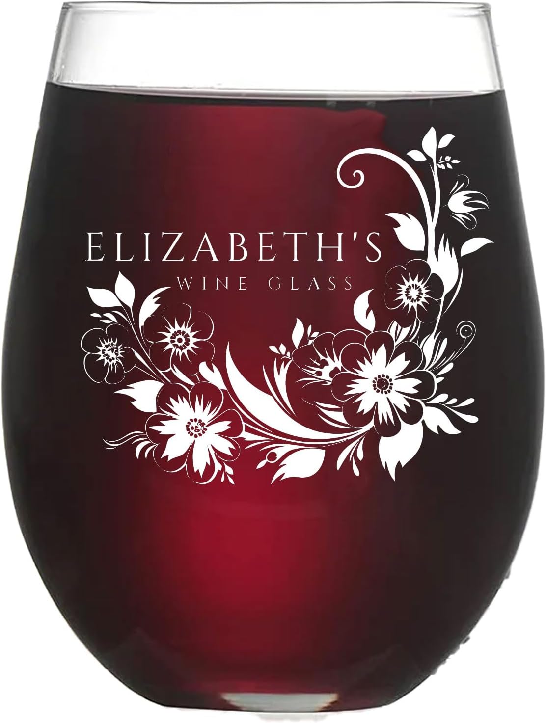 Custom Engraved Stemless Wine Glass - Personalized Monogramed, 15 oz, Made in the USA Wine Glass Tumbler Cup for Her Monogrammed Gifts for Women Birthday Christmas Wedding Bridesmaid