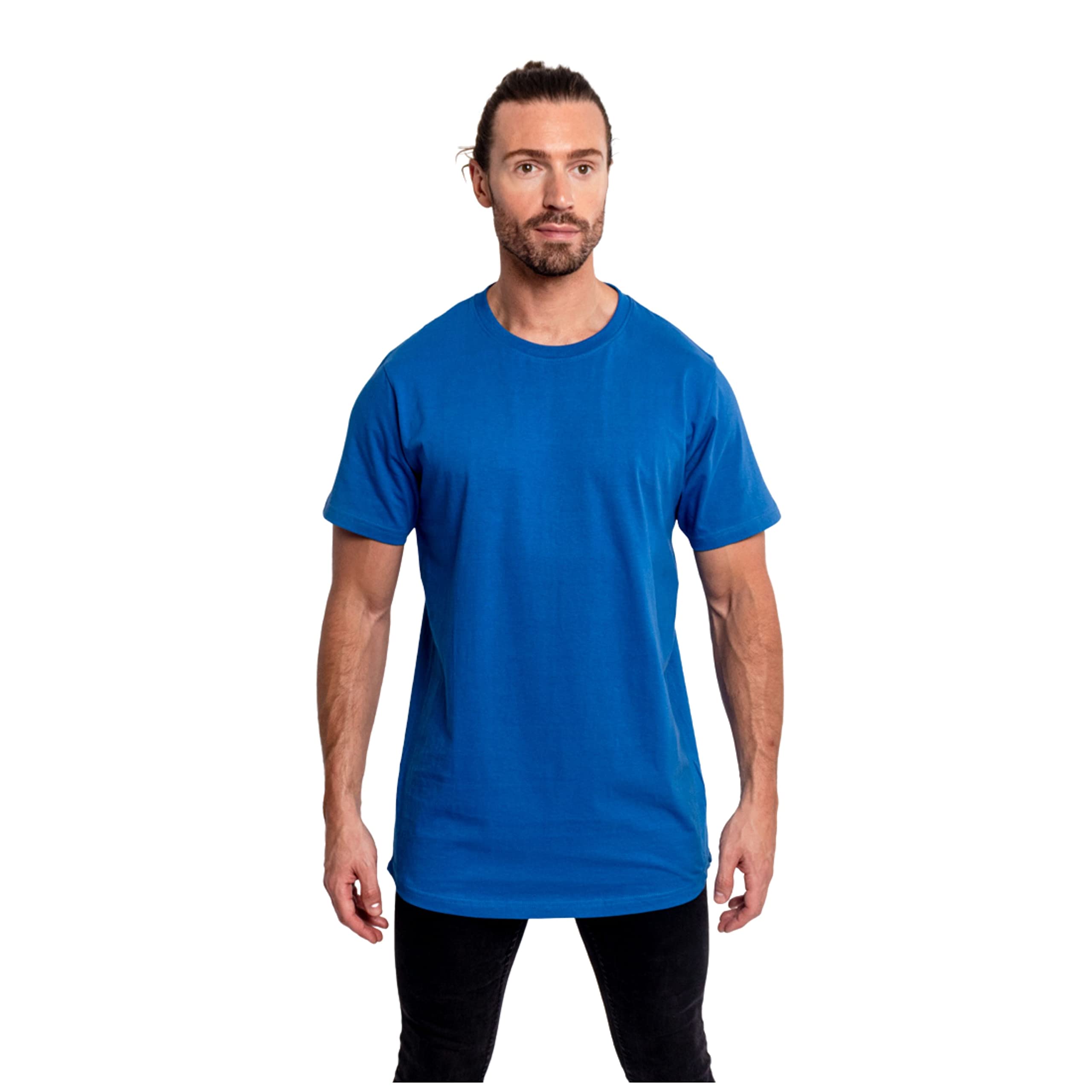 Kandor Longline t Shirts for Men – Extra Long fit Mens t-Shirt with Curved Hem, Tall Big tee, Crew Neck t Shirt Tops, Plain 100% Cotton, Quality Gym Work Men’s t-Shirts