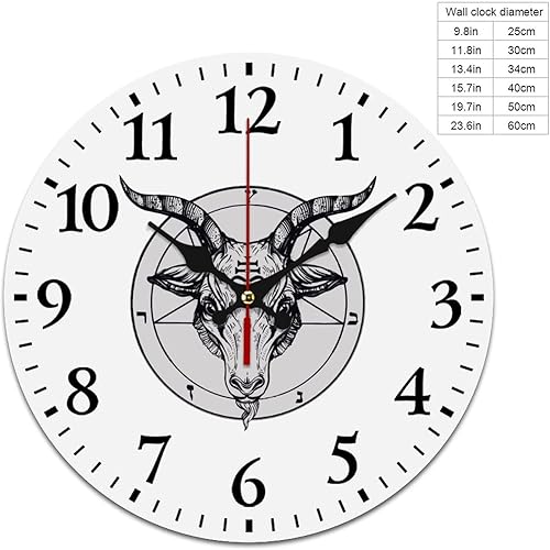 Miniatura 2 de Baphomet - Reloj de pared con cabeza de cabra satánica, de PVC, redondo, silencioso, sin tictac, decorativo, para oficina en casa, 9.8 in
