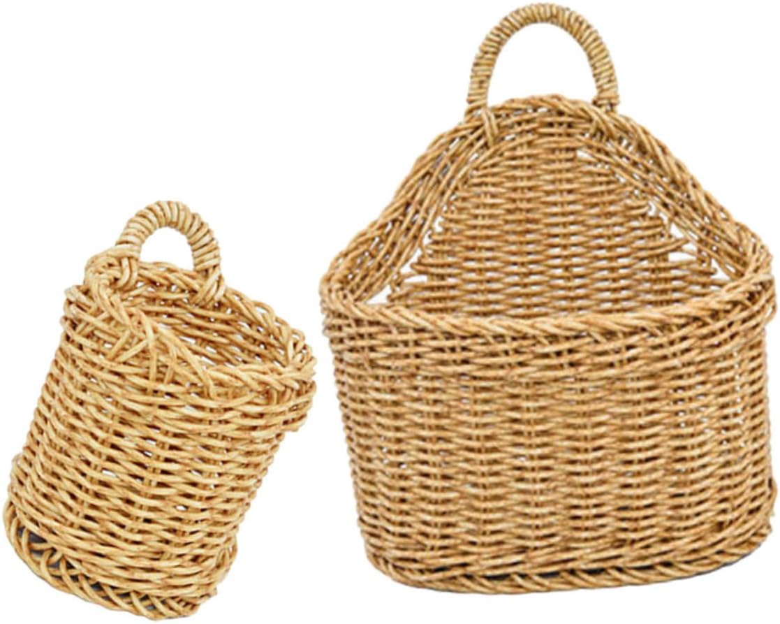 2sets Woven Hanging Basket Farmhouse Style Wall Storage for Garlic Ginger Decorative Kitchen Organizer for Fruits Vegetables Elegant Wall Decor Baskets 2pcs*2