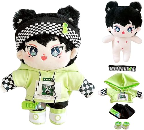 Miniatura 7 de niannyyhouse Muñeca de peluche de 7.9 in con capucha y cuerpo de peluche humanoide desnudo, pantalones de cuero, ropa de muñeca Kpop (A-2)
