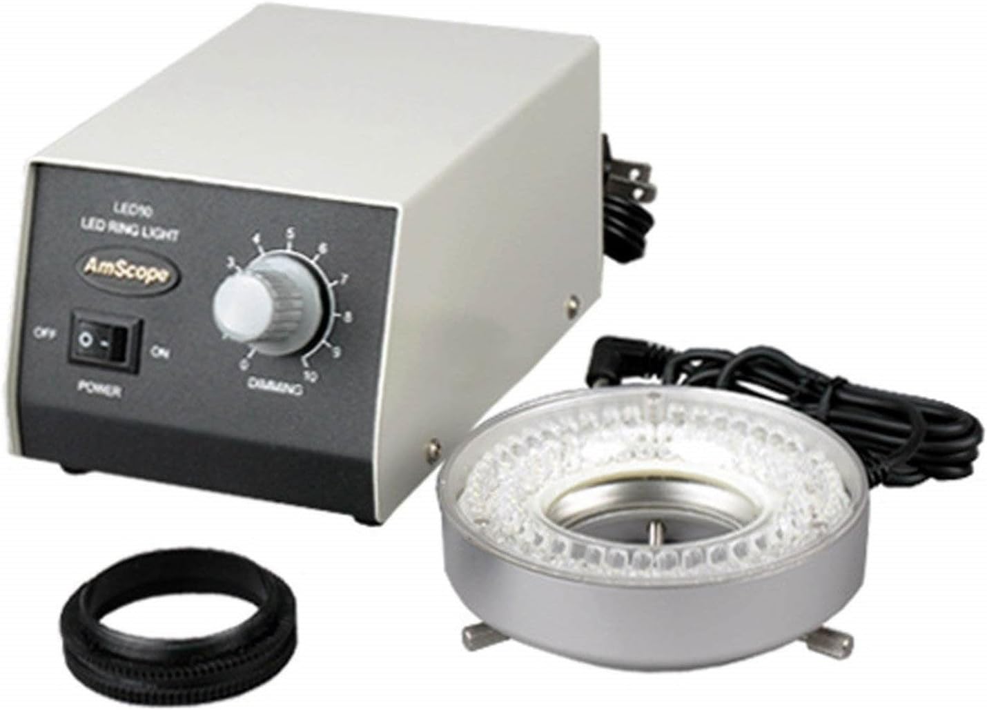 AmScope LED-80M 80-LED Microscope Ring Light w Heavy-Duty Metal Box and Adapter