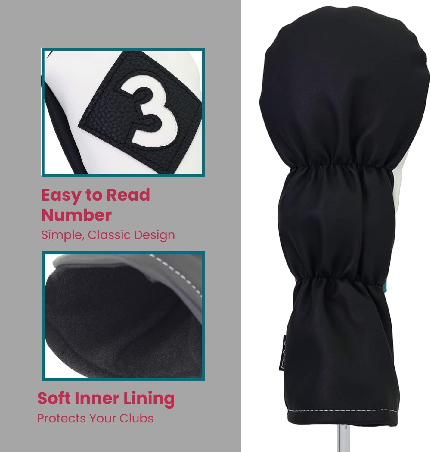 Majek Golf Vintage Headcovers White Seafoam Teal Pink Stripe Premium Retro Leather Style 3 X H Fairway and Hybrid Head Covers Fits All Modern Metal Woods and Hybrids Custom Designs Made in California