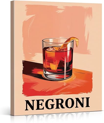 Póster de pared vintage Negroni para cocina, póster retro de cóctel, decoración de pared para bar, cocina, comedor, 8 x 10 pulgadas, lienzo enmarcado