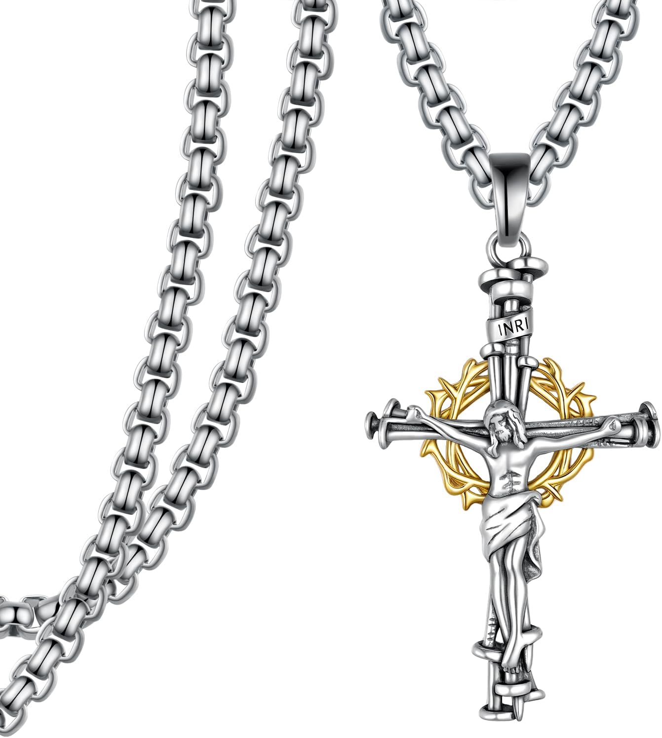 Crucifix Necklace 925 Sterling Silver Crown of Thorns Crucifix Necklace Christian Jewelry Gifts for Men