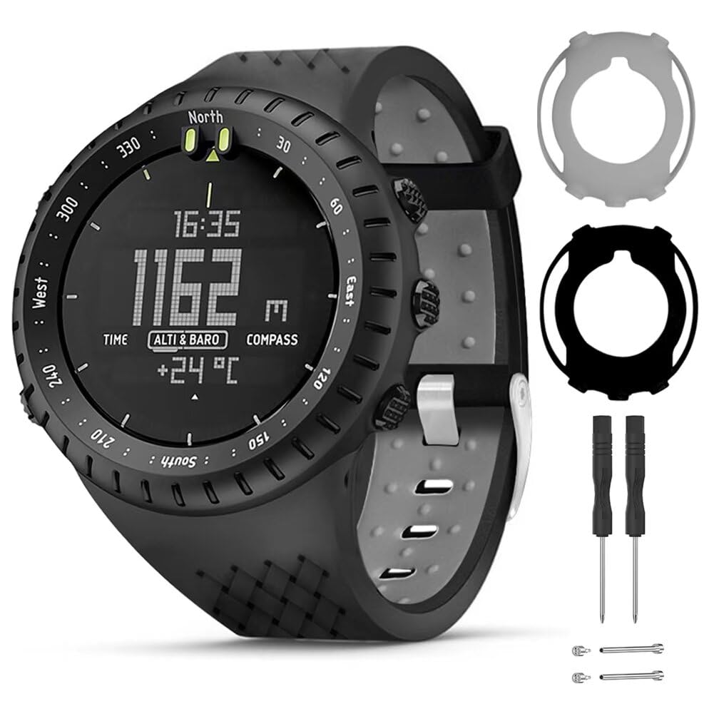 T-BLUER Watch Band Compatible for Suunto Core Strap Silicone Replacement Bracelet Accessory and Full Cover Protective Case for