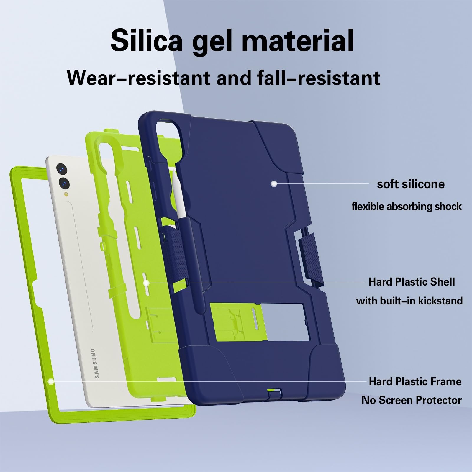Custodia protettiva per tablet PC compatibile con Samsung Galaxy Tab S9 Plus/Tab S9 FE Plus SM-X810/X818U da 12,4 pollici (2023), custodia in silicone per tablet con cavalletto, guscio resistente