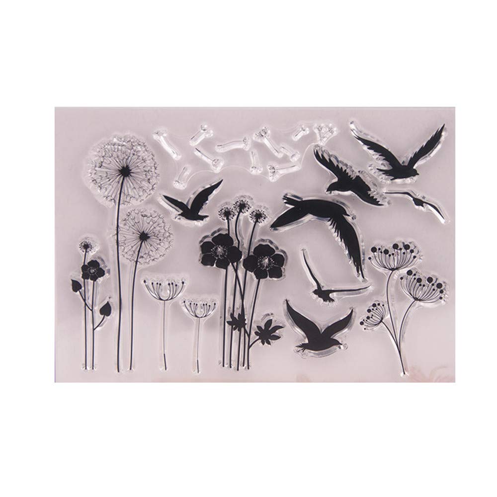 Dandelion Flying Bird Clear Stamps for Card Making or Journaling, Seagull Transparent Silicone Stamps for Photo Albums Scrapbooking Paper Crafts