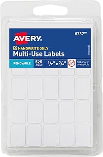 Avery 6737 Removable White Labels, 1/2" x 3/4", 525 Pack - Multi-Purpose Handwrite Stickers for Bins, Keys & Organization