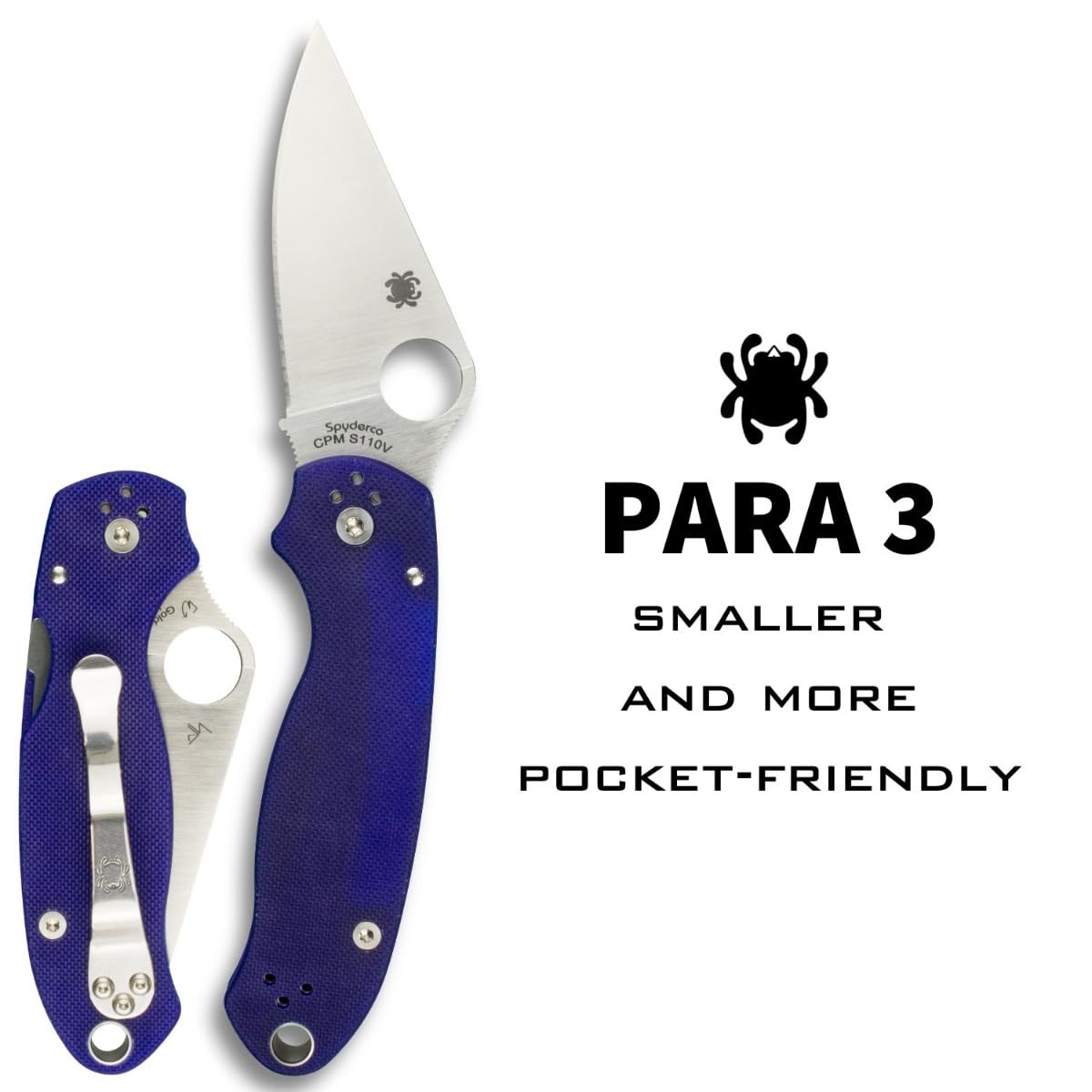 Spyderco Para 3 Folding Pocket Knife with 2" CPM S110V Steel Blade and G-10 Handle - EDC Knife for Men and Women, Perfect for Hunting, Tactical, Camping, Survival, Hiking - PlainEdge - C223GPDBL