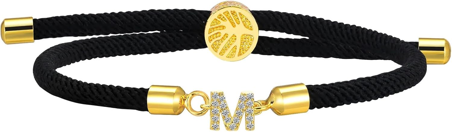 CZ Initial Bracelets 26 Letters Initial Charms Bracelet for Women A-Z Braided Bracelets Handmade Adjustable Jewelry for Mom Daughter Birthday Jewelry Gift