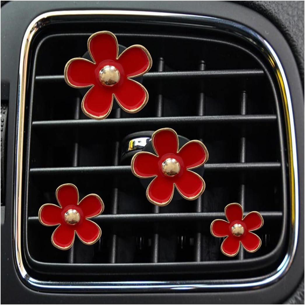 Osilly 8PCS Car Daisy Flower Air Vent Clip, Cute Auto Outlet Air Conditioning Clip, Sweet Girly Vehicle Fresheners Gift for Women Girls, Car Interior Decor Universal Fit(Red)