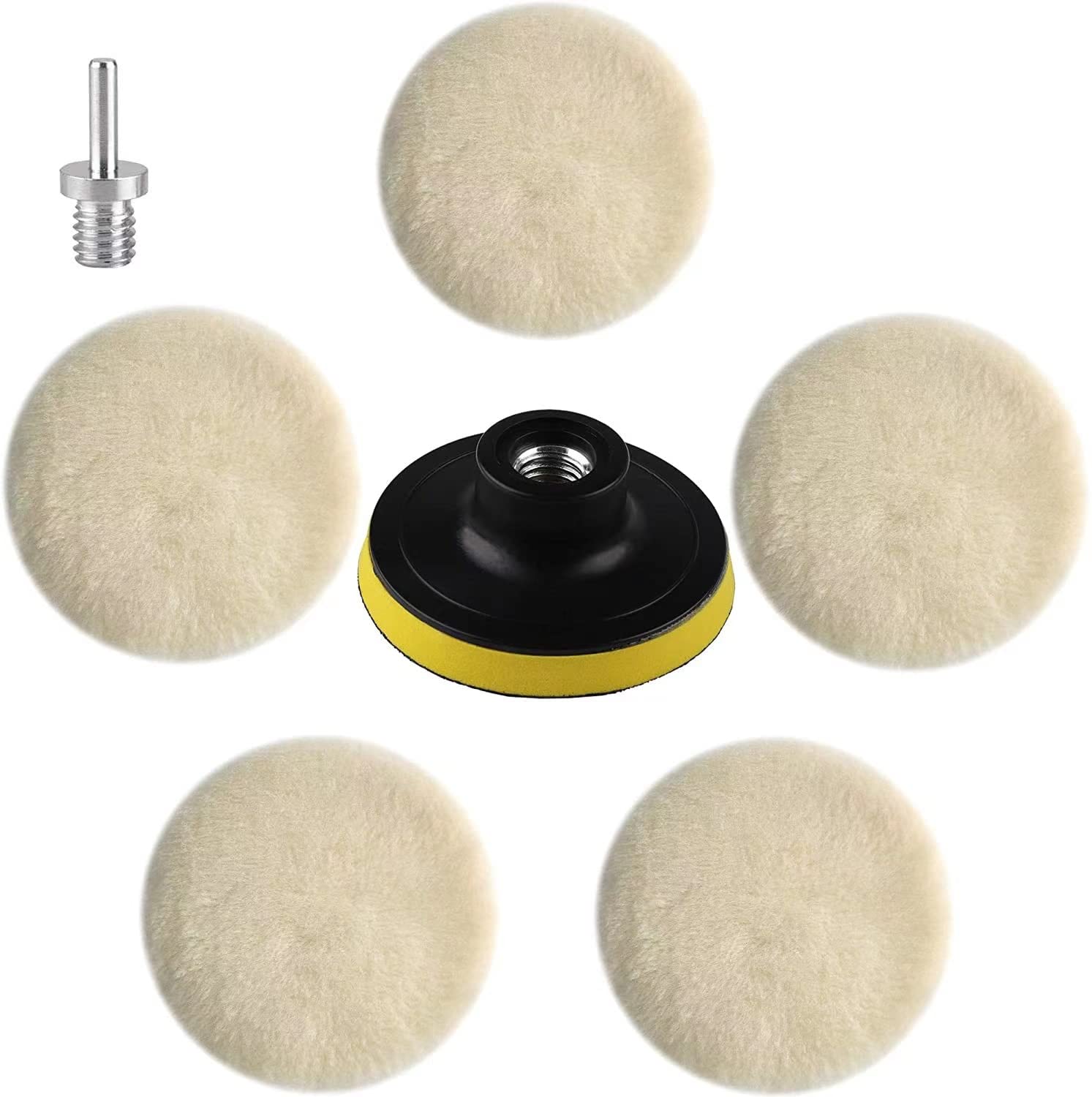 3 Inch (75mm) Wool Buffer 3" Wool Buffing Pad Lambwool Wool Buffing Polishing Pad Set, Wool Buffing Wheel for Drill Lambs Wool Hook and Loop for Compound Cutting & Polishing for Car Polisher (7)
