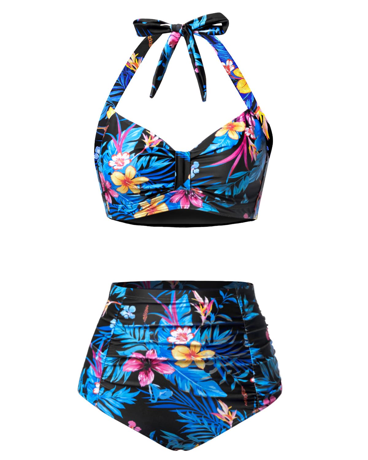 Holipick Women High Waisted Bikini Set Two Piece Swimsuit Tummy Control Bathing Suit Vintage Halter Swimwear