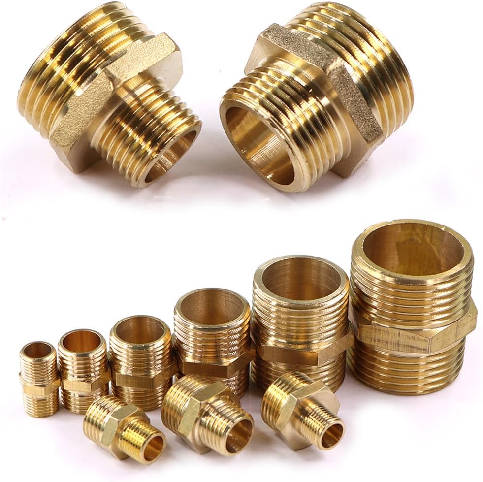 1/8" 1/4" 3/8" 1/2" 3/4" 1" Brass Hexagon Pipe Fittings BSP Male Thread Repair Coupling Joint,3I8 to 3I4 Inch Plumbing Fittings