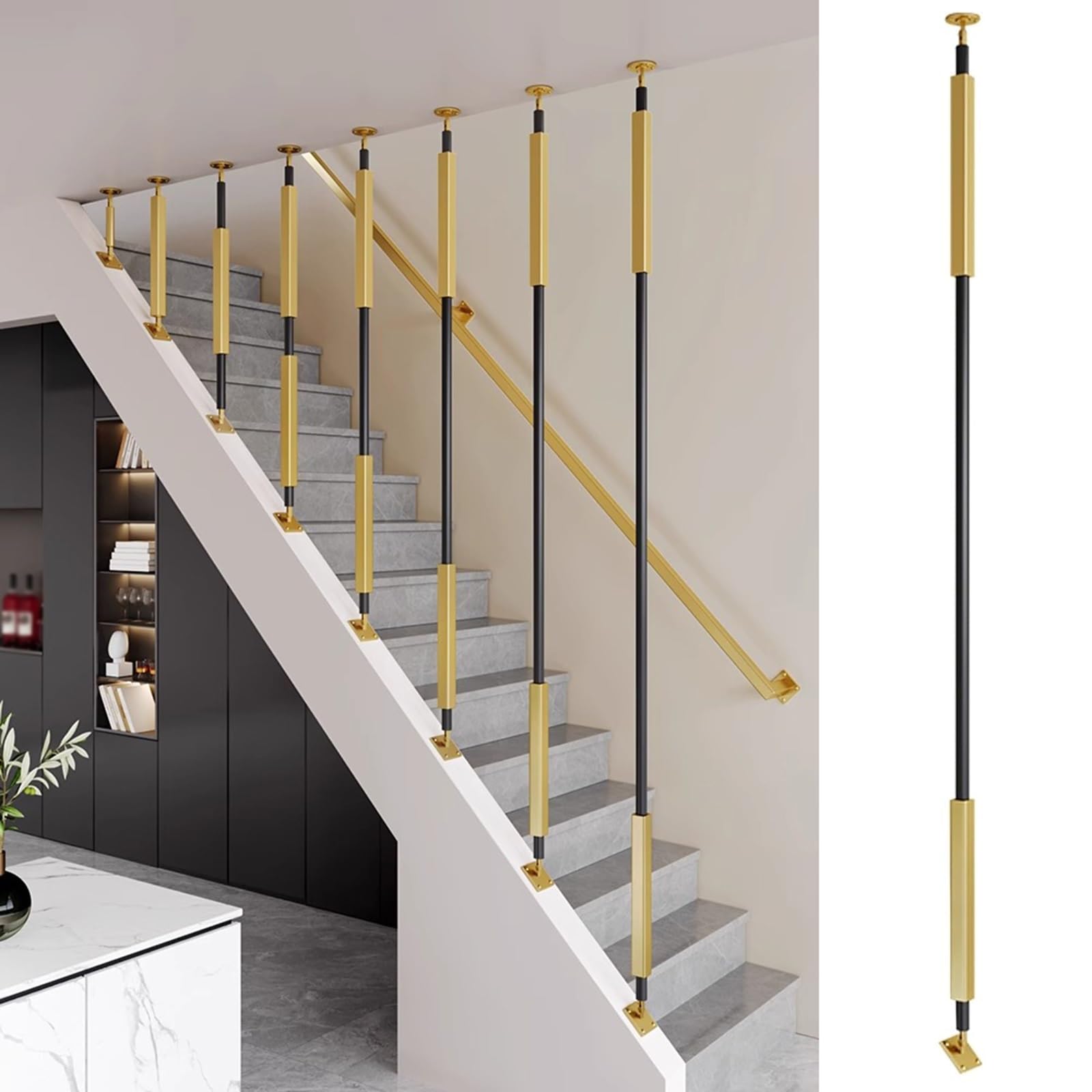 Rampe en fer forgé avec supports orientables à 270 degrés pour escalier intérieur
