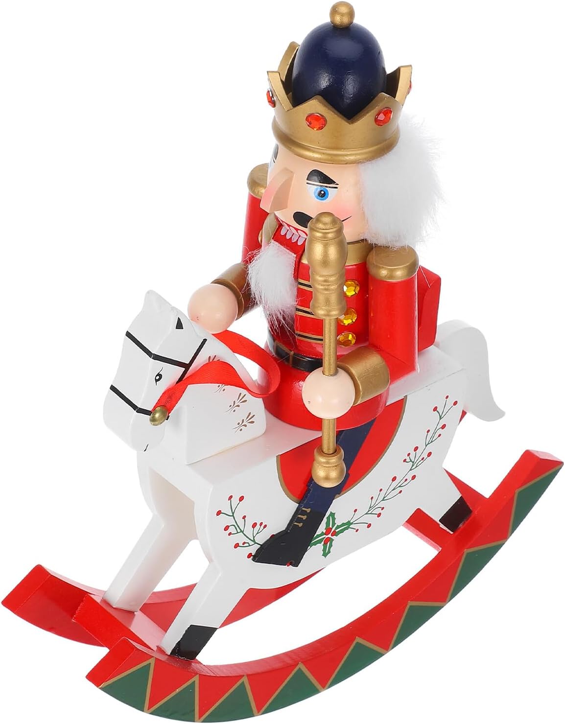 Wooden Christmas Nutcracker Rocking Horse Figurine, Red Decorative Nutcracker Soldier Statue for Christmas Tabletop and Shelf Holiday Décor