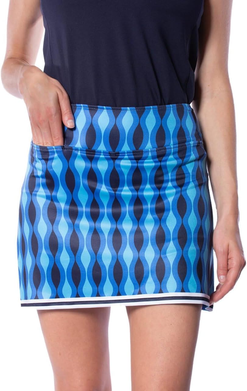 GOLFTINI Printed Pull-On A-Line Skort 16.5" - Stretch Golf, Tennis & Pickleball Skirt with Shorts, Pockets & Tummy Control