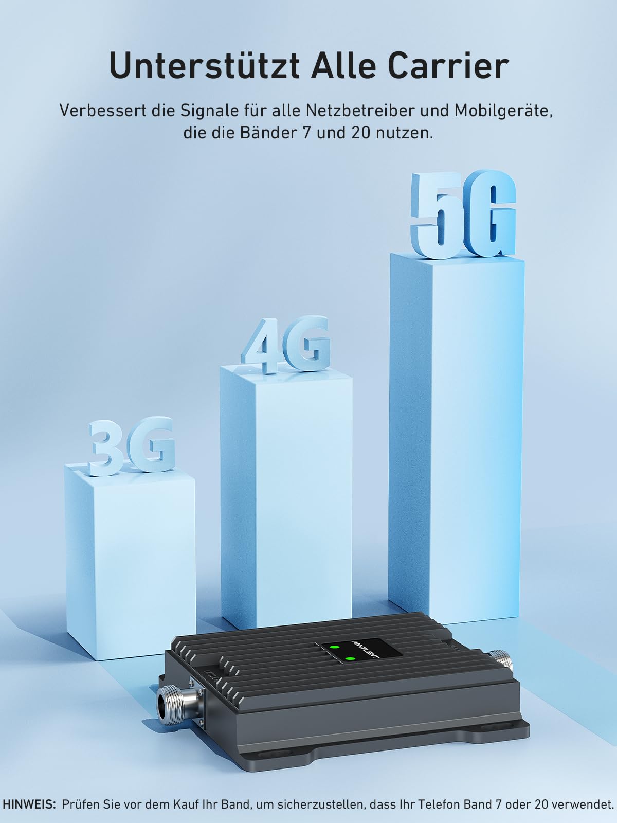 ANNTLENT Empfangsverstärker Handy Verstärker 4G LTE für Band 20/7 Mobilfunk Verstärker 800Mhz 2600Mhz, Mobilfunk Signalverstärker 4G Alle Netze Data Repeater T-Mobile, O2-Unterstützung