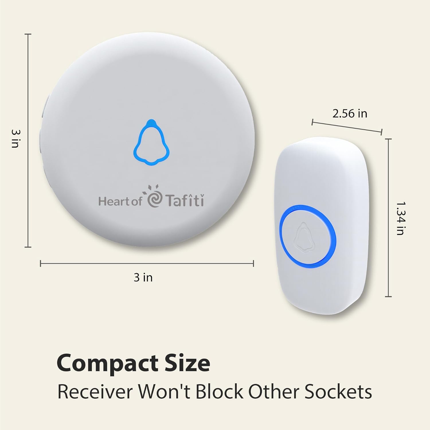 Wireless Doorbell, Waterproof, 4 Adjustable Volumes, 32 Melodies, Colorful LED Flash, 500ft Range, Easy Installation, White