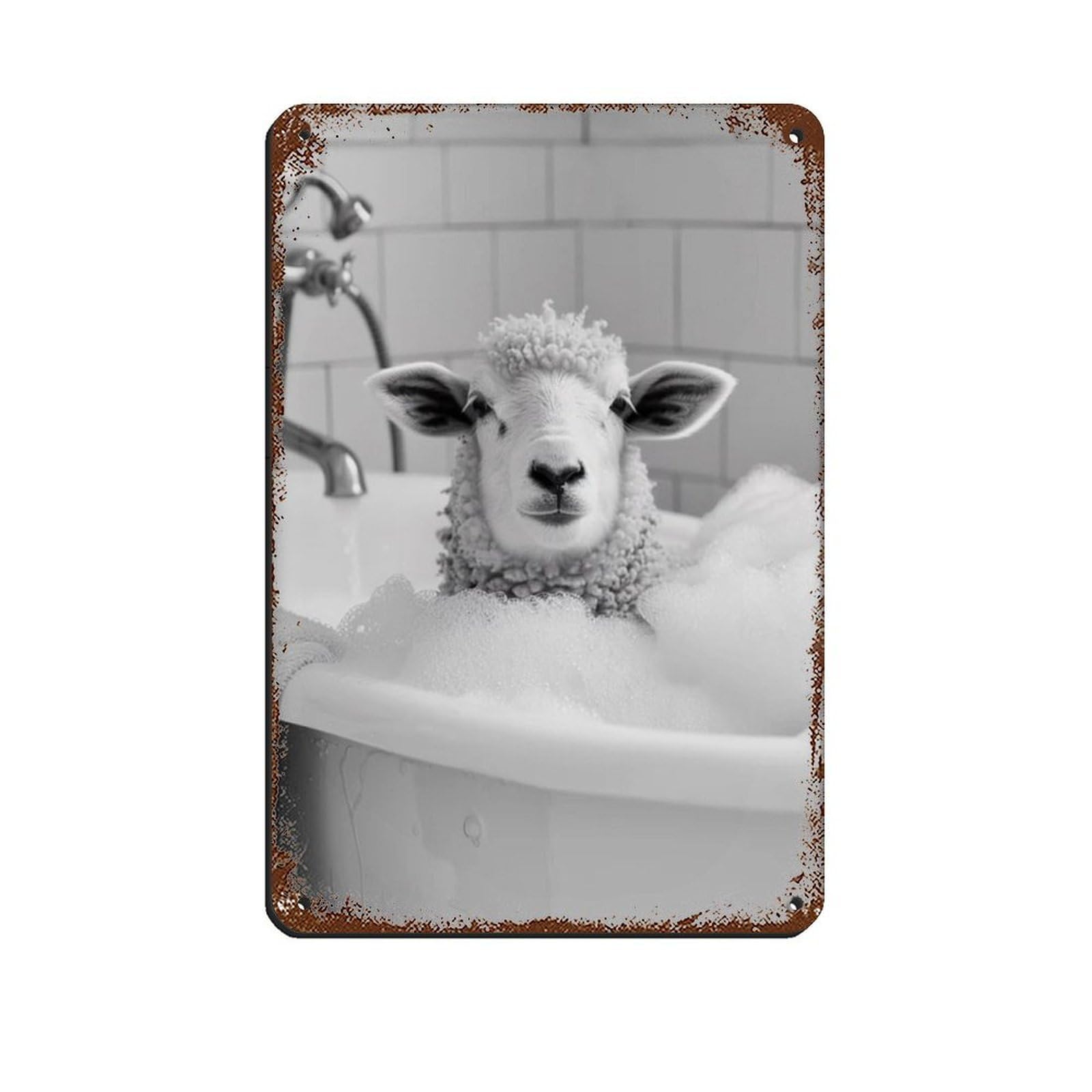 Sheep in The Bathtub, Funny Animal Poster (2) Tin Sign Vintage Metal Pub Club Cafe Bar Home Wall Art Decoration Poster Retro 8x12inch(20x30cm)